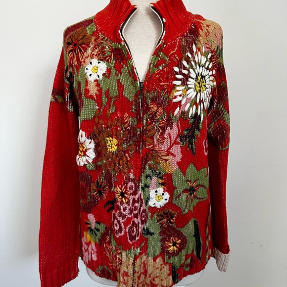 Cold water Creek Floral Zip Up Sweater - Picture 4 of 6